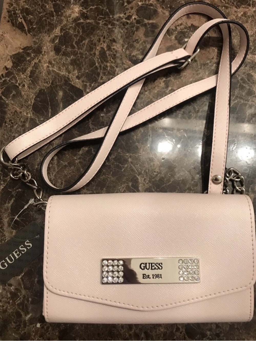 Guess Saffiano Wallet/Crossbody Bag - Blush Pink